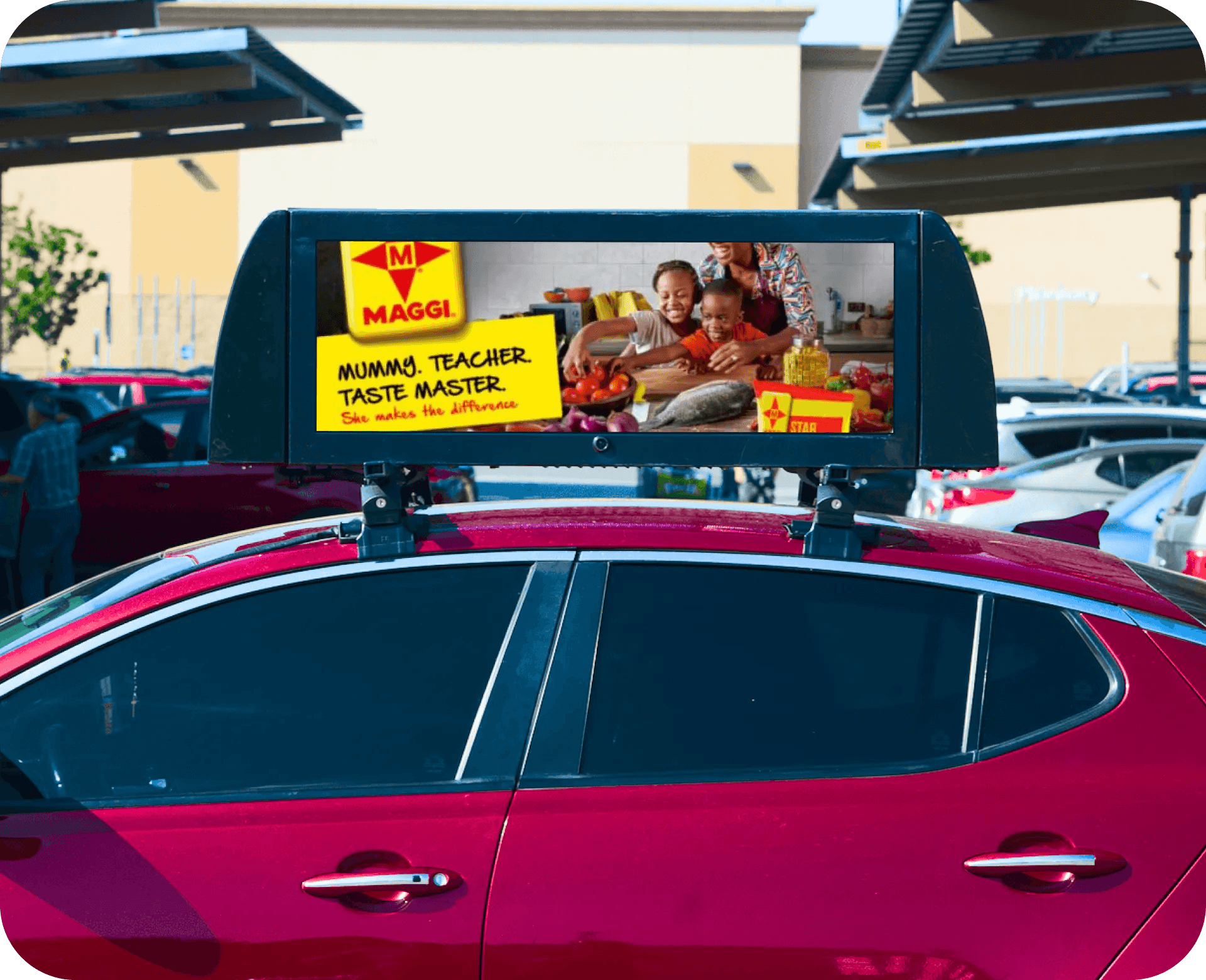 A taxi carrying a Hubble rooftop screen on a city street